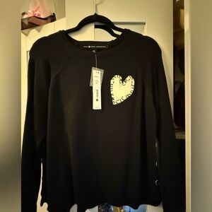 AQUA. KERRI ROSENTHAL: BLACK HEART SWEATER. Brand New with tags. Black. Size XS